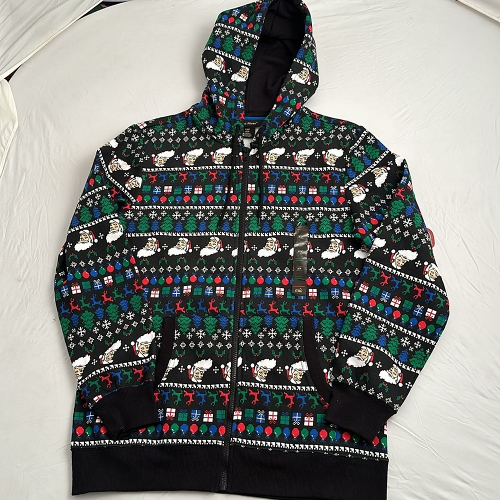Old River black multicolor holiday santa christmas hoodie